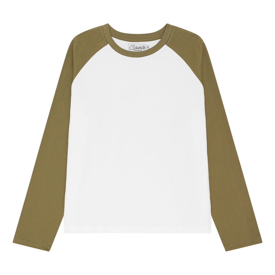 RAGLAN LONGSLEEVE - WHITE/OLIVE GREEN